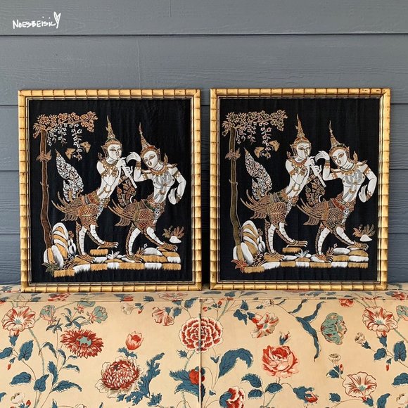 Vintage Other - Vintage 70's Thai silk Art Paintings